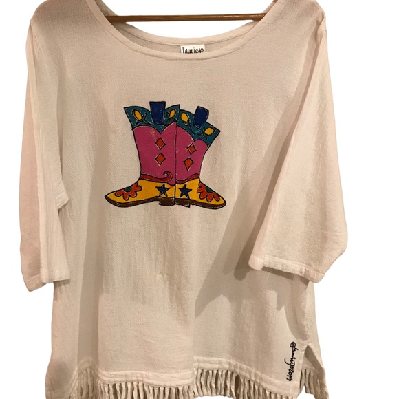 lauriejo Tops - Laurie Jo Designs Crinkle Cotton Top with Hand Painted Design Boots- Women’s XL
